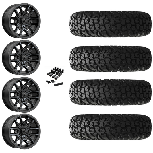 15" MSA Fang M43 Black UTV Rims & 30" EFX MotoVator Tires 8 Ply Mounted