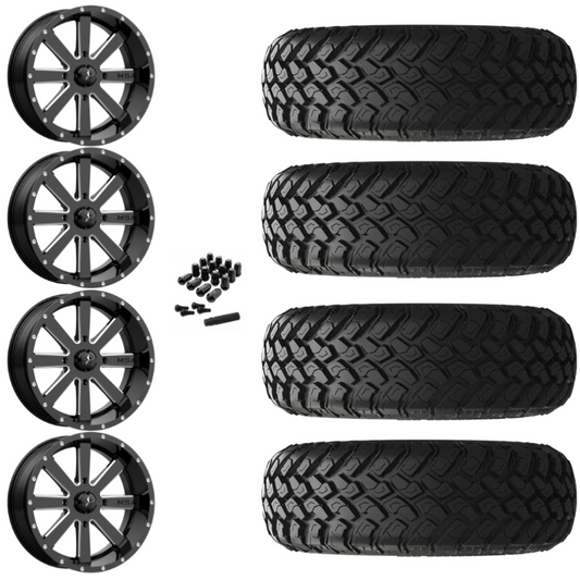 20" MSA Flash M34 Black UTV Rims & 34" EFX MotoHammer Tires 8 Ply Mounted