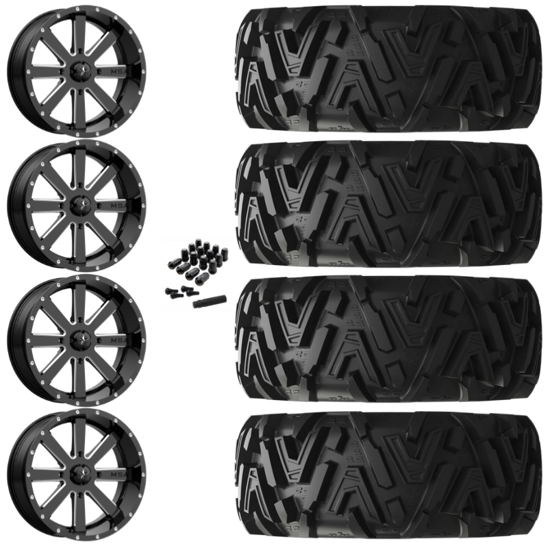 20" MSA Flash M34 Black UTV Rims & 34" EFX MotoMTC Tires 6 Ply Mounted