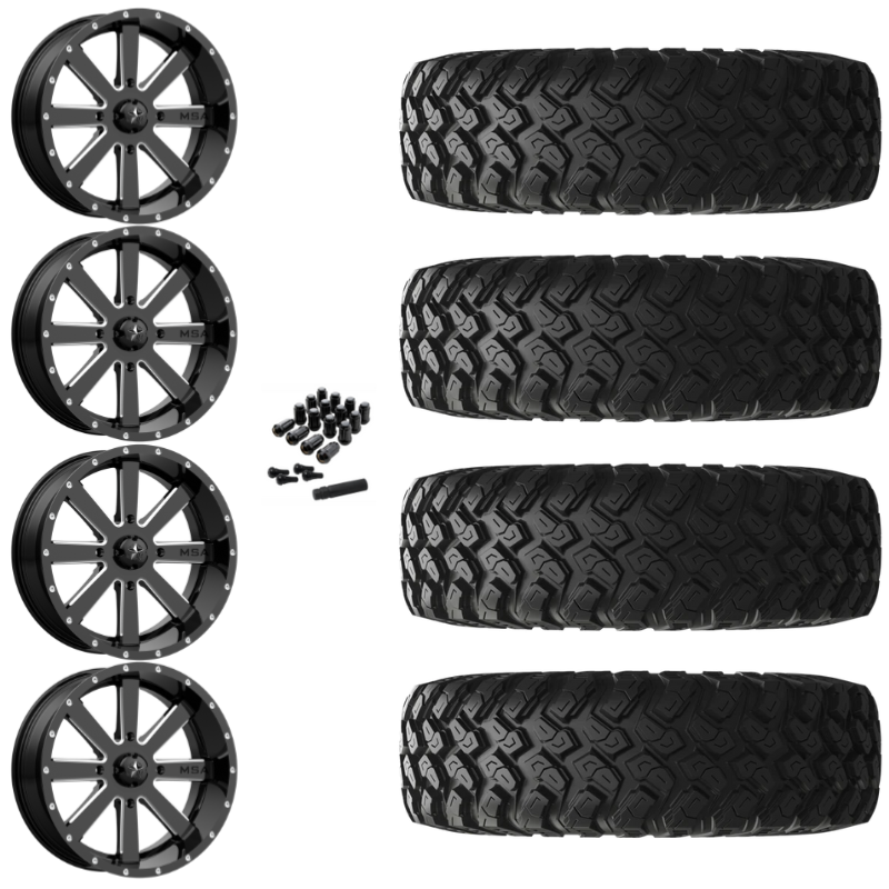 22" MSA Flash M34 Black UTV Rims & 35" EFX MotoRally Tires 8 Ply Mounted