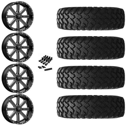 22" MSA Flash M34 Black UTV Rims & 35" EFX MotoRally Tires 8 Ply Mounted