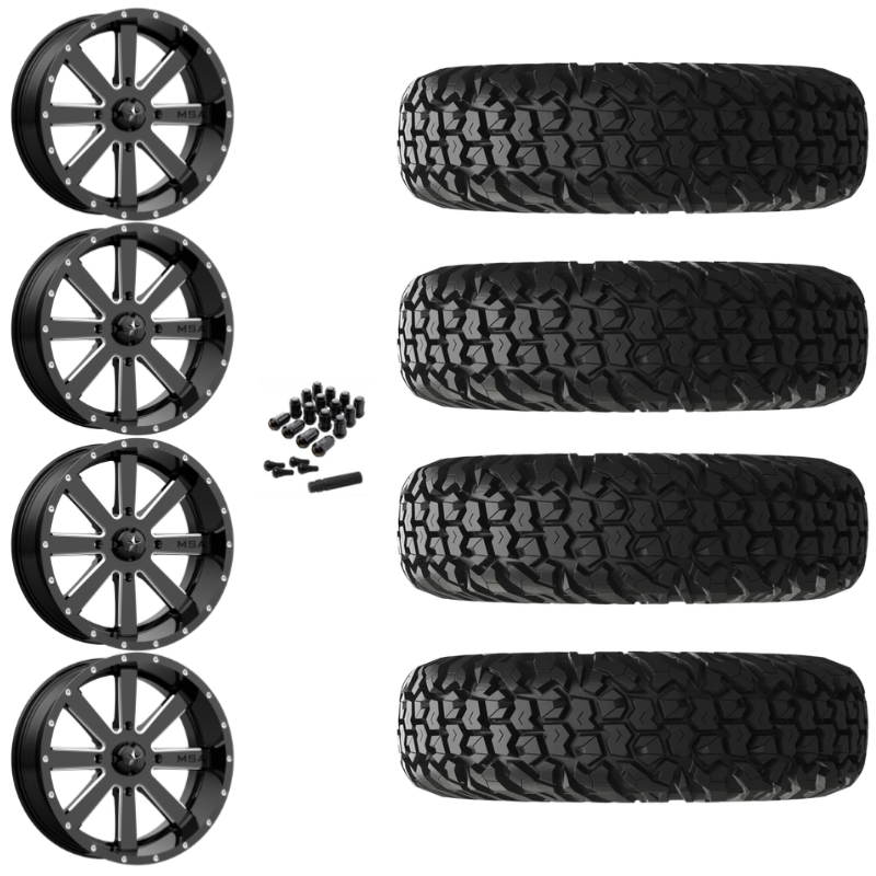 18" MSA Flash M34 Black UTV Rims & 34" EFX MotoVator Tires 8 Ply Mounted