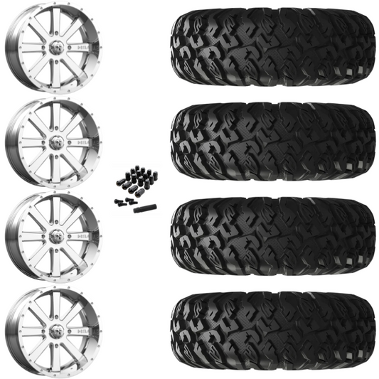 18" MSA Flash M34 Chrome UTV Rims & 33" EFX MotoClaw Tires 8 Ply Mounted