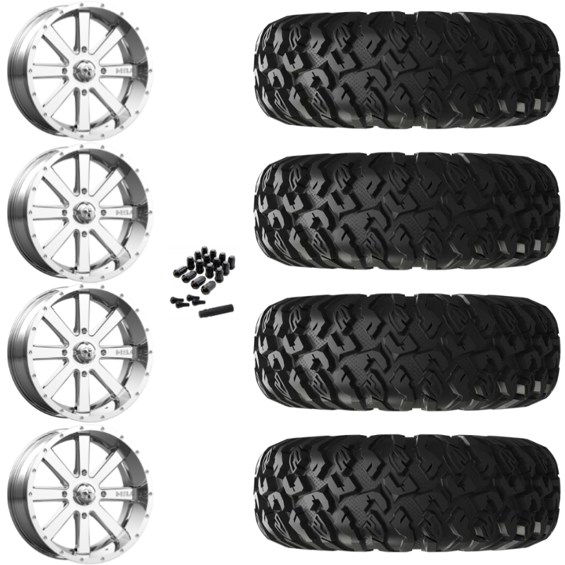 20" MSA Flash M34 Chrome UTV Rims & 33" EFX MotoClaw Tires 8 Ply Mounted