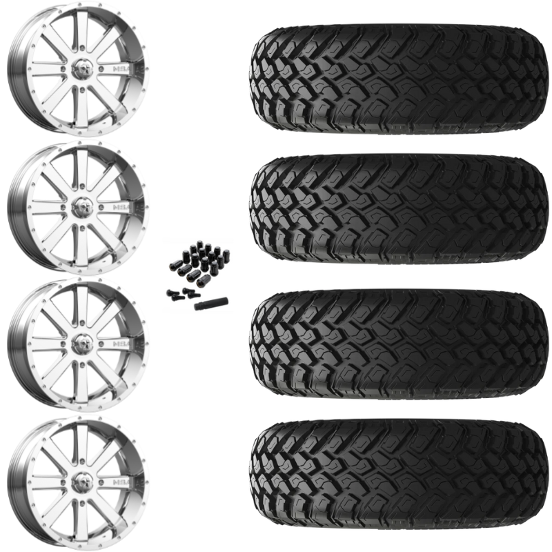 18" MSA Flash M34 Chrome UTV Rims & 33" EFX MotoHammer Tires 8 Ply Mounted