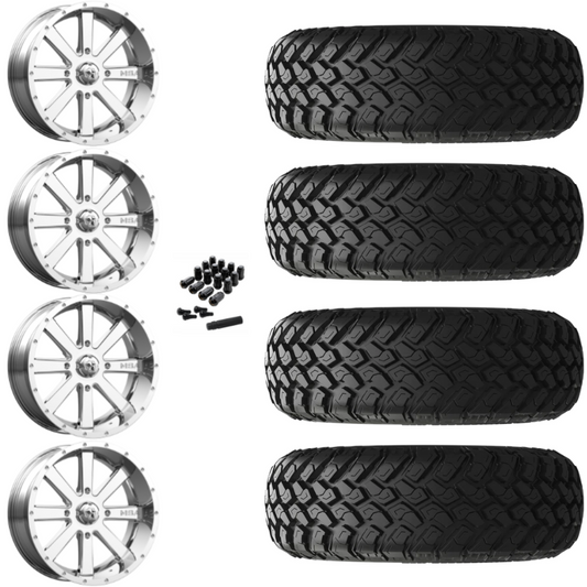 18" MSA Flash M34 Chrome UTV Rims & 33" EFX MotoHammer Tires 8 Ply Mounted