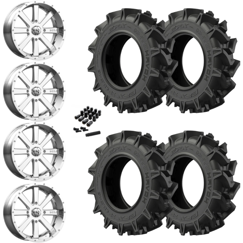 18" MSA Flash M34 Chrome UTV Rims & 32" EFX MotoHavok Tires 6 Ply Mounted