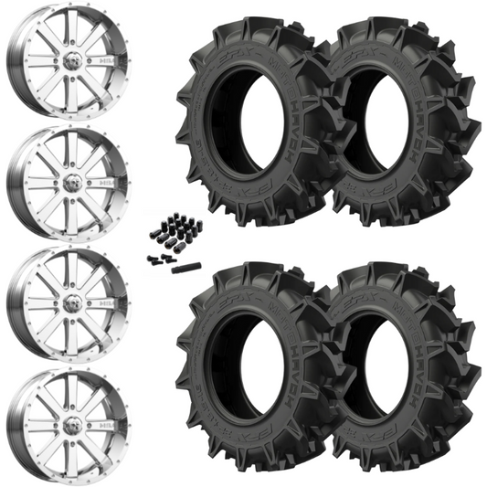 18" MSA Flash M34 Chrome UTV Rims & 32" EFX MotoHavok Tires 6 Ply Mounted