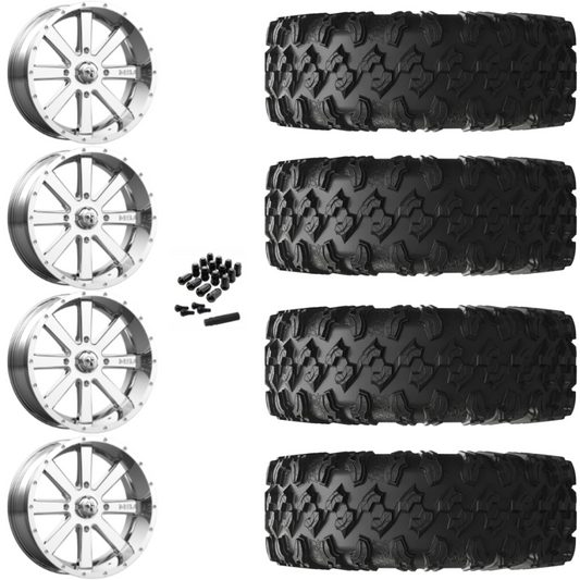 18" MSA Flash M34 Chrome UTV Rims & 32" EFX MotoRavage Tires 8 Ply Mounted