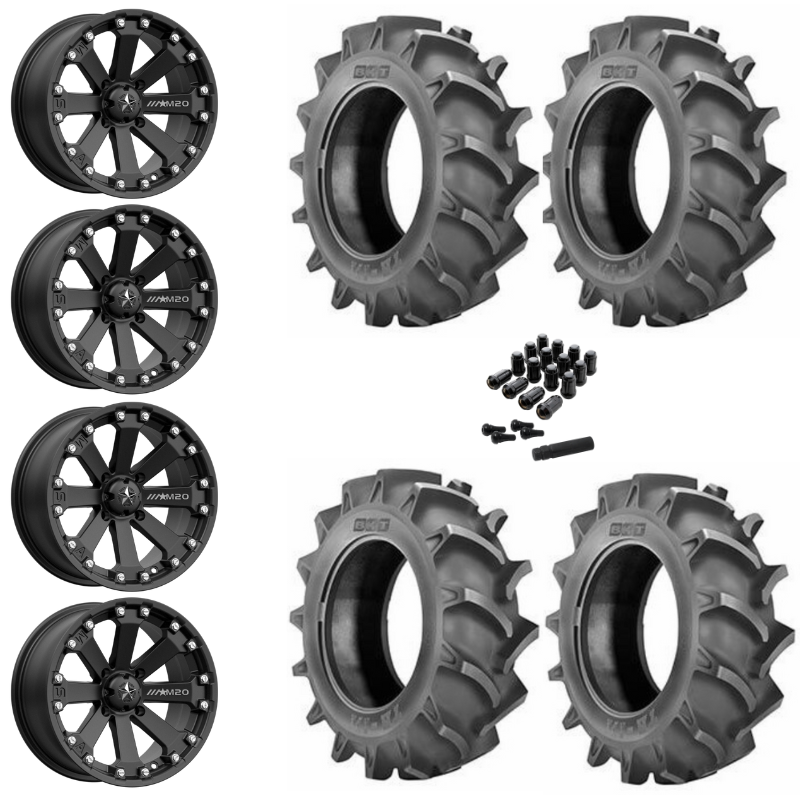 14" MSA Kore M20 Black UTV Rims & 30" BKT TR171 Tires 6 Ply Mounted