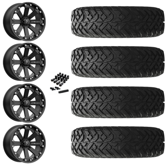 14" MSA Kore M20 Black UTV Rims & 28" EFX Gripper R/T-K Tires 10 Ply Mounted
