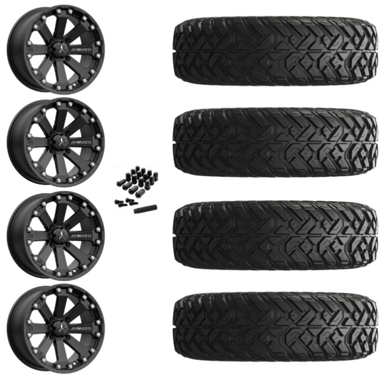 14" MSA Kore M20 Black UTV Rims & 28" EFX Gripper Standard Tires 8 Ply Mounted