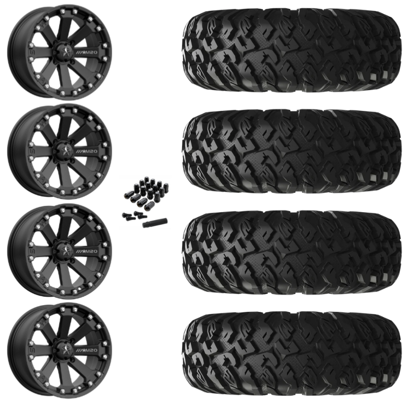 14" MSA Kore M20 Black UTV Rims & 30" EFX MotoClaw Tires 8 Ply Mounted