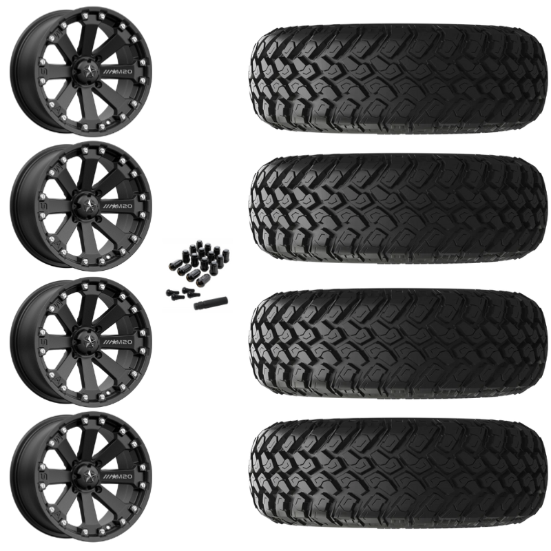 14" MSA Kore M20 Black UTV Rims & 28" EFX MotoHammer Tires 8 Ply Mounted