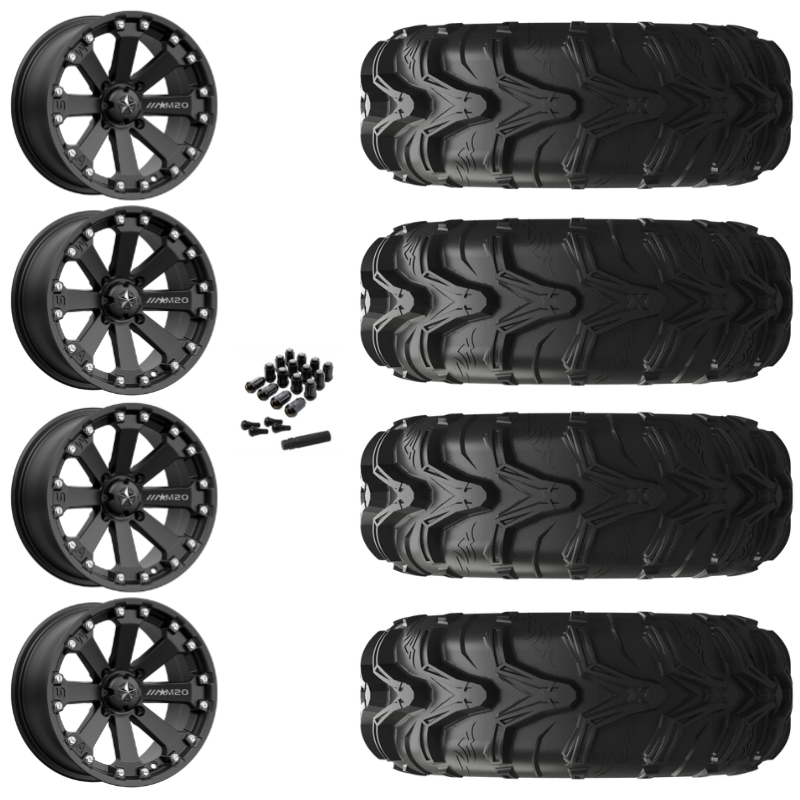 14" MSA Kore M20 Black UTV Rims & 27" EFX MotoMax Tires 6 Ply Mounted