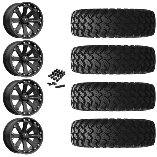 16" MSA Kore M20 Black UTV Rims & 30" EFX MotoRally Tires 8 Ply Mounted