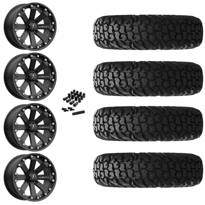 14" MSA Kore M20 Black UTV Rims & 30" EFX MotoVator Tires 8 Ply Mounted