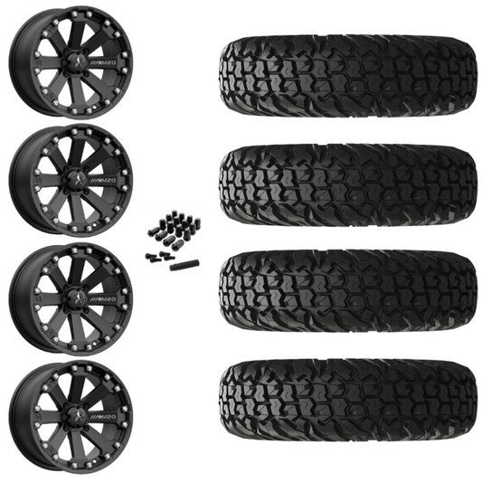 14" MSA Kore M20 Black UTV Rims & 28" EFX MotoVator Tires 8 Ply Mounted