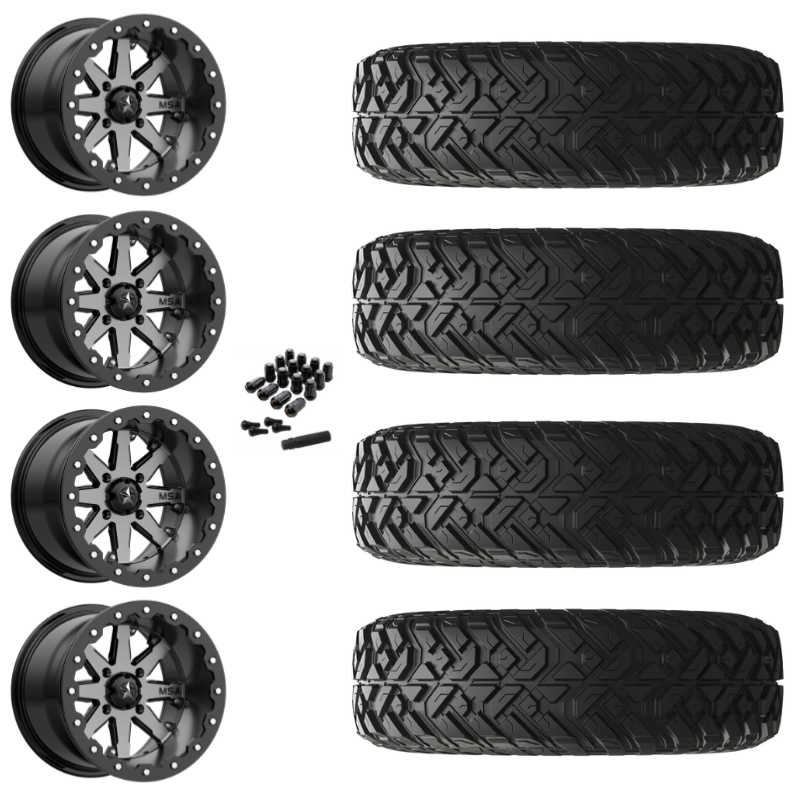 14" MSA Lok M21 Beadlock Charcoal UTV Rims & 28" EFX Gripper R/T Tires 10 Ply Mounted