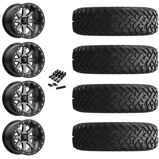 14" MSA Lok M21 Beadlock Charcoal UTV Rims & 28" EFX Gripper Standard Tires 8 Ply Mounted