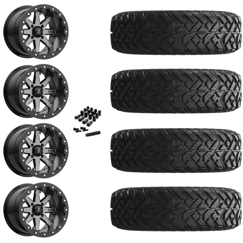 15" MSA Lok M21 Beadlock Charcoal UTV Rims & 30" EFX Gripper Standard Tires 8 Ply Mounted