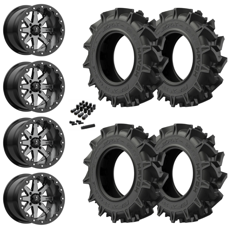 14" MSA Lok M21 Beadlock Charcoal UTV Rims & 31" EFX MotoHavok Tires 6 Ply Mounted
