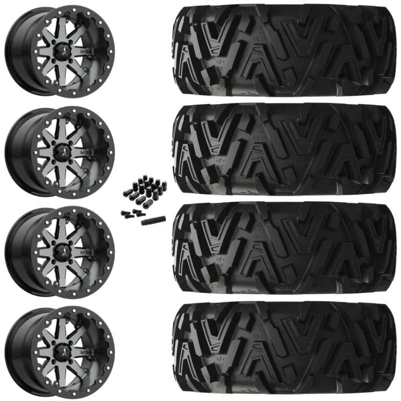 14" MSA Lok M21 Beadlock Charcoal UTV Rims & 27" EFX MotoMTC Tires 6 Ply Mounted