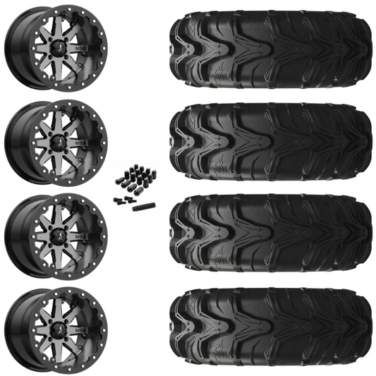 14" MSA Lok M21 Beadlock Charcoal UTV Rims & 27" EFX MotoMax Tires 6 Ply Mounted