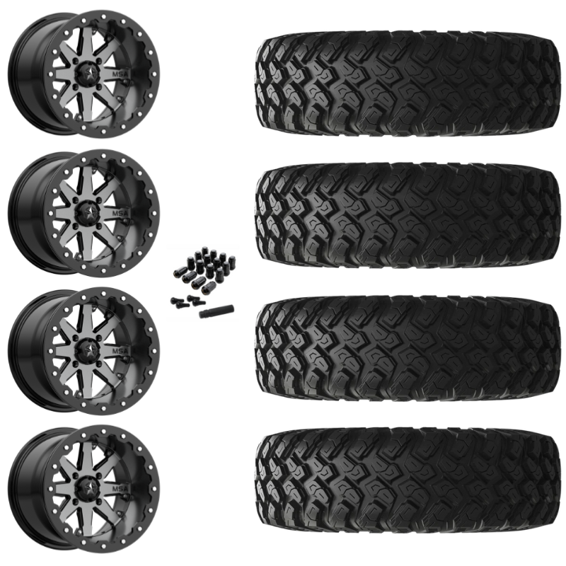 16" MSA Lok M21 Beadlock Charcoal UTV Rims & 32" EFX MotoRally Tires 8 Ply Mounted