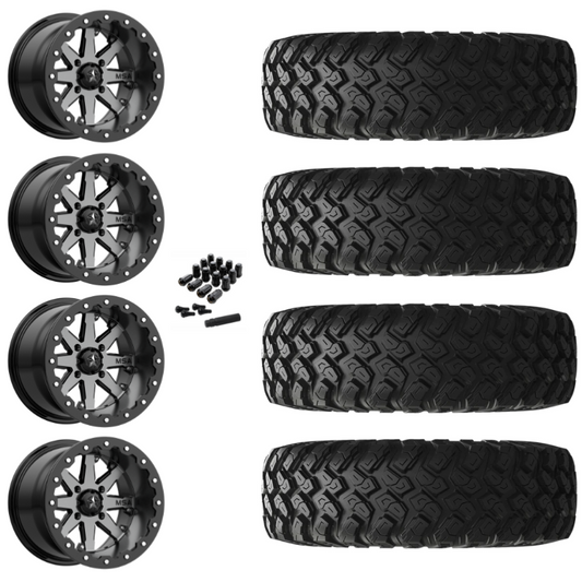 15" MSA Lok M21 Beadlock Charcoal UTV Rims & 35" EFX MotoRally Tires 8 Ply Mounted