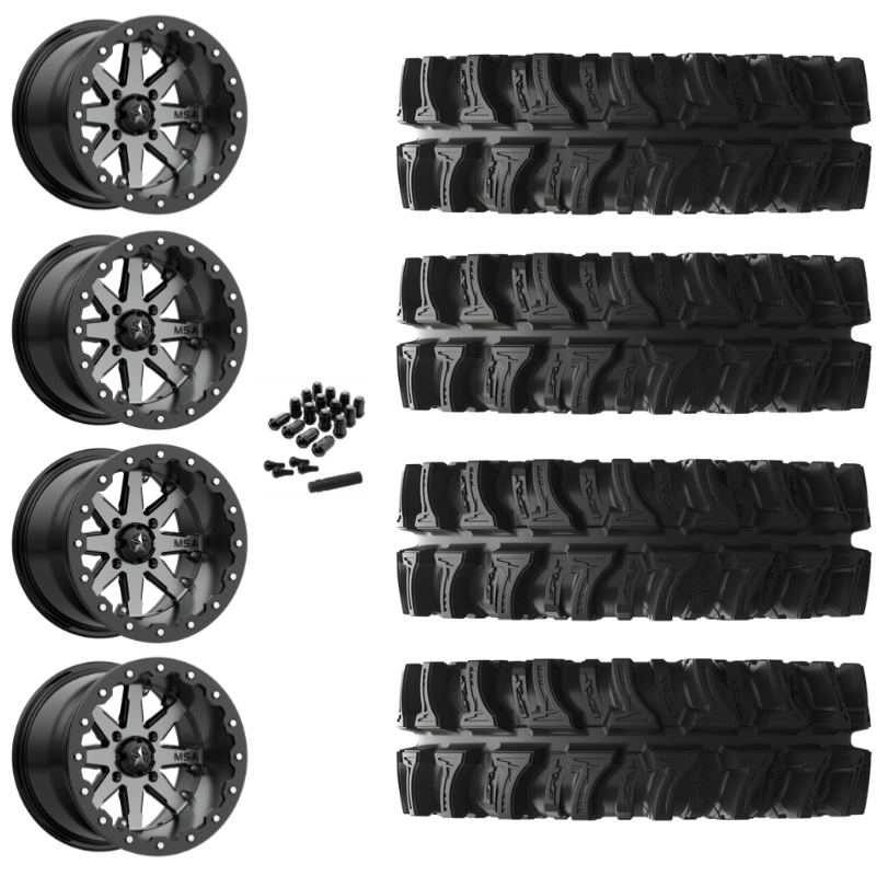 14" MSA Lok M21 Beadlock Charcoal UTV Rims & 30" EFX MotoSlayer Tires 6 Ply Mounted