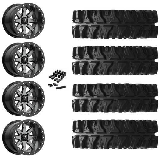 14" MSA Lok M21 Beadlock Charcoal UTV Rims & 28" EFX MotoSlayer Tires 6 Ply Mounted