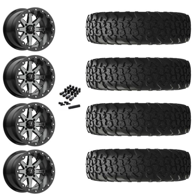 15" MSA Lok M21 Beadlock Charcoal UTV Rims & 32" EFX MotoVator R/T Tires 8 Ply Mounted