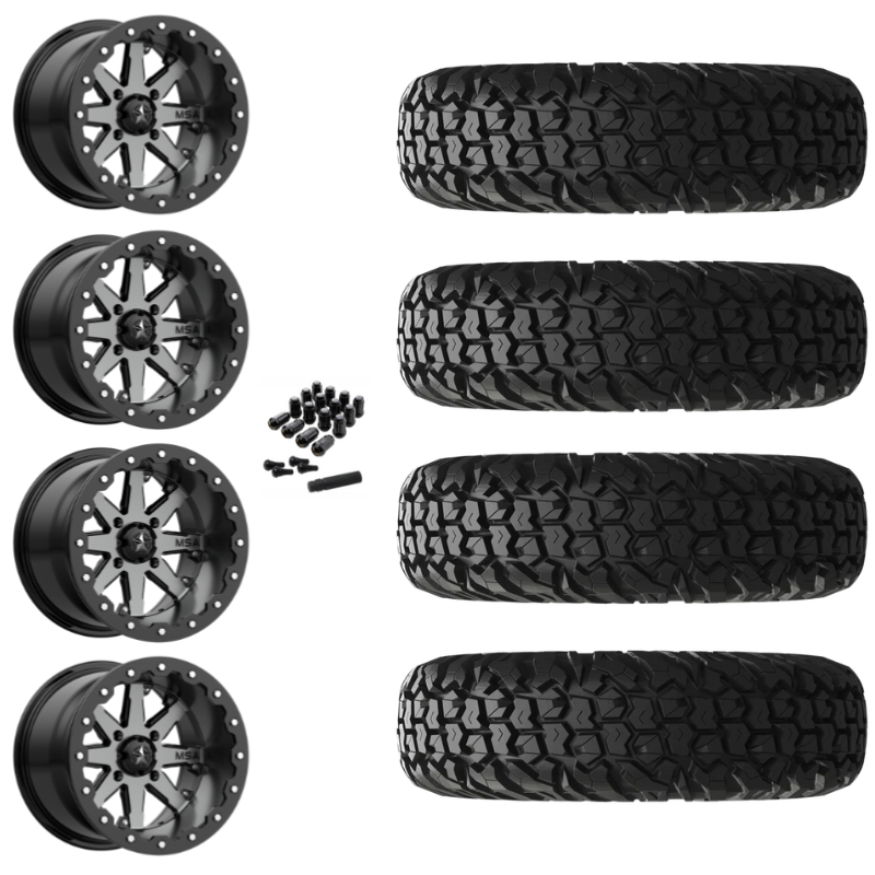 16" MSA Lok M21 Beadlock Charcoal UTV Rims & 32" EFX MotoVator Tires 8 Ply Mounted