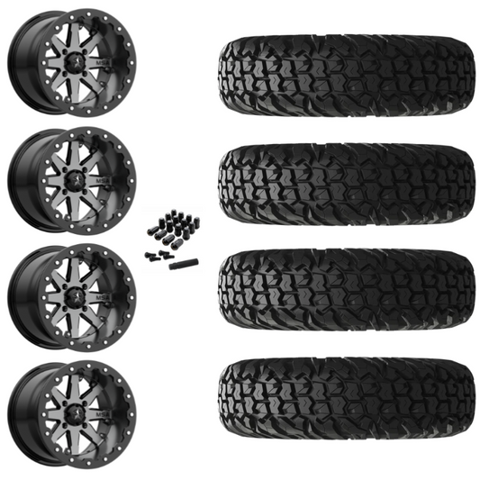 15" MSA Lok M21 Beadlock Charcoal UTV Rims & 30" EFX MotoVator Tires 8 Ply Mounted