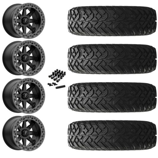 14" MSA Lok2 M31 Beadlock Black & Gray Ring UTV Rims & 28" EFX Gripper R/T-K Tires 10 Ply Mounted