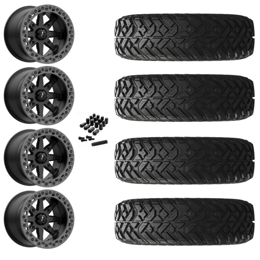 15" MSA Lok2 M31 Beadlock Black & Gray Ring UTV Rims & 33" EFX Gripper R/T Tires 10 Ply Mounted