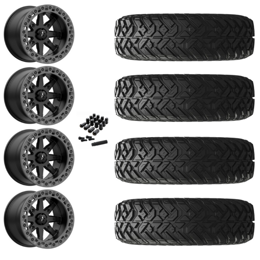 14" MSA Lok2 M31 Beadlock Black & Gray Ring UTV Rims & 32" EFX Gripper R/T Tires 10 Ply Mounted