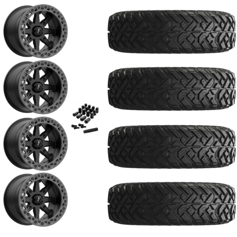 15" MSA Lok2 M31 Beadlock Black & Gray Ring UTV Rims & 30" EFX Gripper Standard Tires 8 Ply Mounted