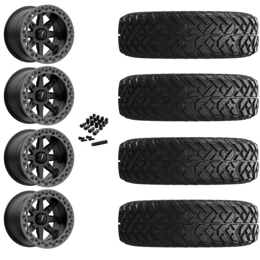 15" MSA Lok2 M31 Beadlock Black & Gray Ring UTV Rims & 30" EFX Gripper Standard Tires 8 Ply Mounted