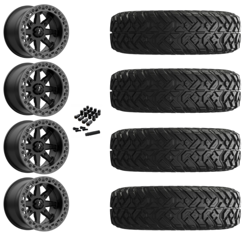 14" MSA Lok2 M31 Beadlock Black & Gray Ring UTV Rims & 30" EFX Gripper Standard Tires 8 Ply Mounted