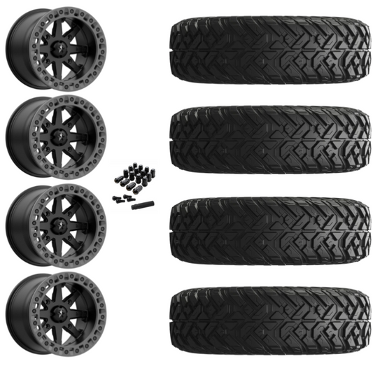 14" MSA Lok2 M31 Beadlock Black & Gray Ring UTV Rims & 30" EFX Gripper Standard Tires 8 Ply Mounted