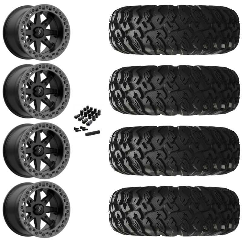 15" MSA Lok2 M31 Beadlock Black & Gray Ring UTV Rims & 31" EFX MotoClaw Tires 8 Ply Mounted