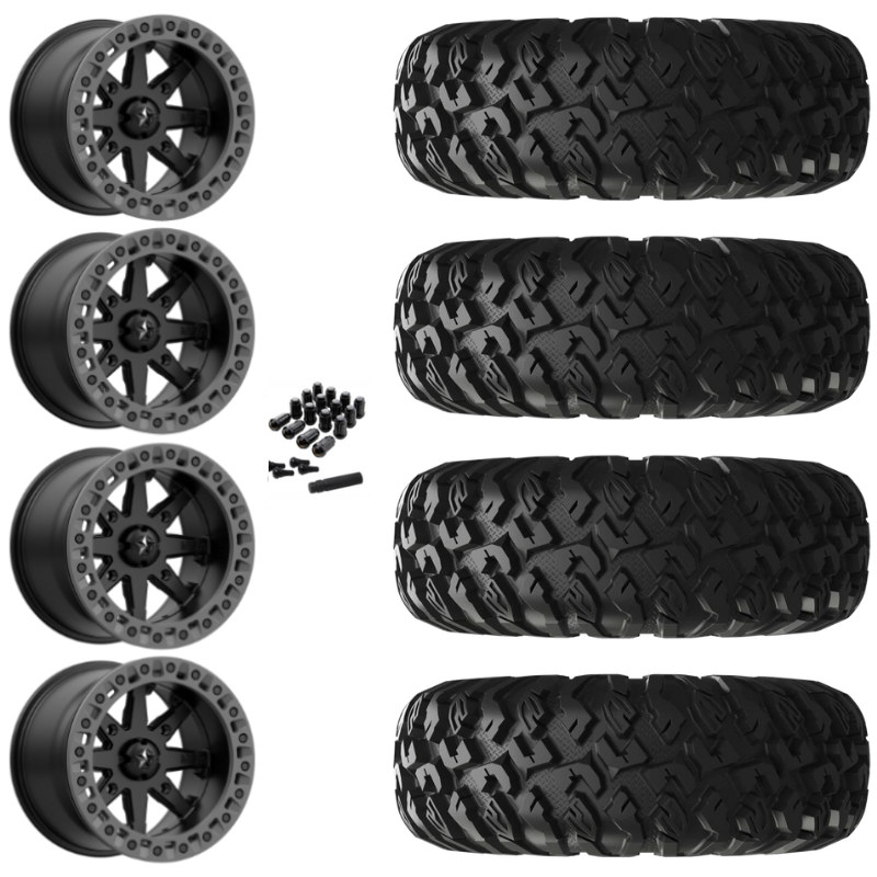 18" MSA Lok2 M31 Beadlock Black & Gray Ring UTV Rims & 33" EFX MotoClaw Tires 8 Ply Mounted