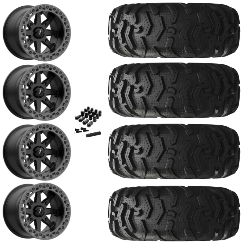 14" MSA Lok2 M31 Beadlock Black & Gray Ring UTV Rims & 26" EFX MotoForce Tires 6 Ply Mounted