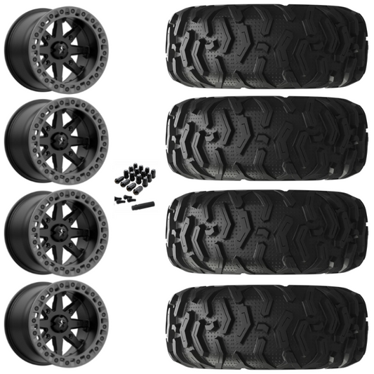 14" MSA Lok2 M31 Beadlock Black & Gray Ring UTV Rims & 26" EFX MotoForce Tires 6 Ply Mounted