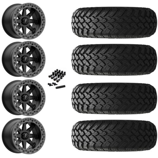 14" MSA Lok2 M31 Beadlock Black & Gray Ring UTV Rims & 28" EFX MotoHammer Tires 8 Ply Mounted