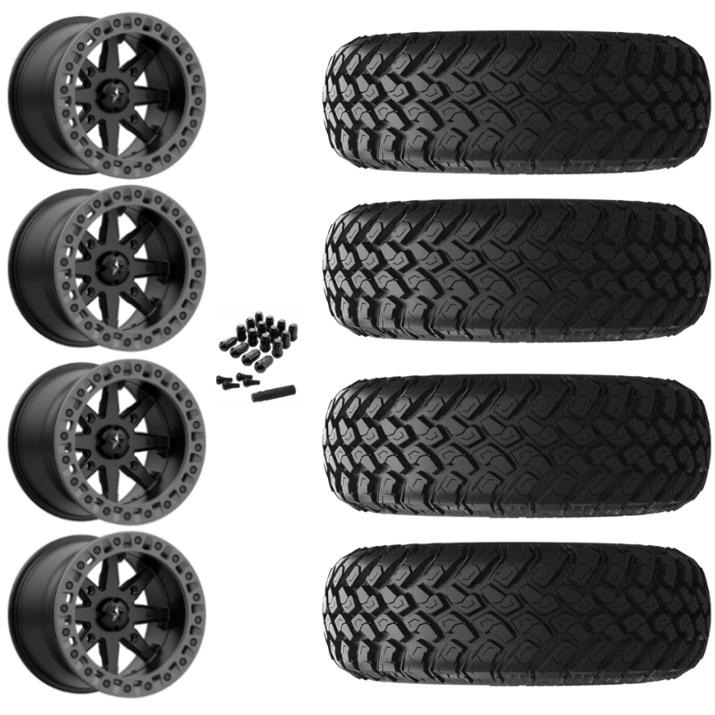 15" MSA Lok2 M31 Beadlock Black & Gray Ring UTV Rims & 32" EFX MotoHammer Tires 8 Ply Mounted