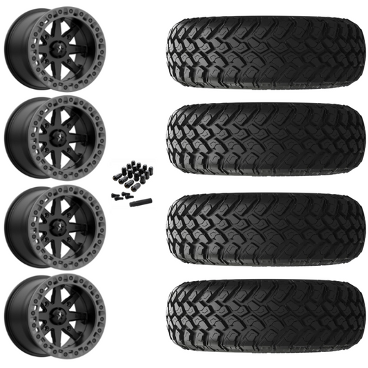 14" MSA Lok2 M31 Beadlock Black & Gray Ring UTV Rims & 30" EFX MotoHammer Tires 8 Ply Mounted