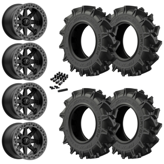 18" MSA Lok2 M31 Beadlock Black & Gray Ring UTV Rims & 34" EFX MotoHavok Tires 6 Ply Mounted